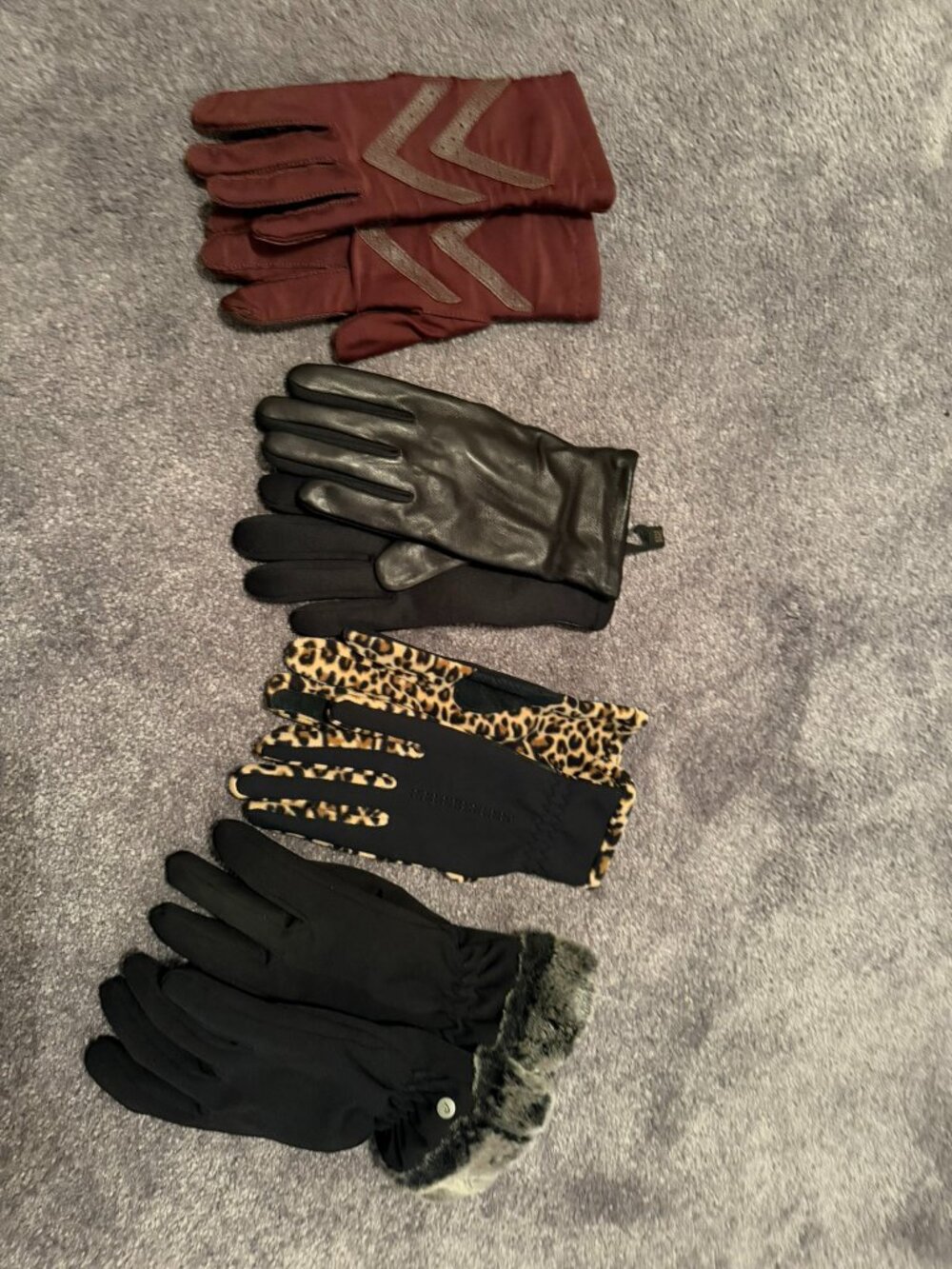 Women's Winter Gloves Lot of 4 | Genuine Leather, Faux Fur & Fashion Gloves